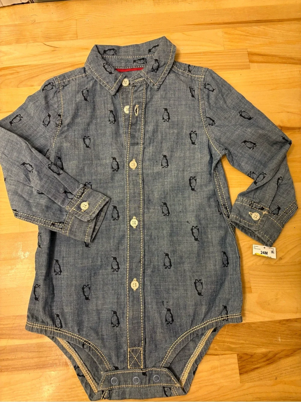 OshKosh B'gosh Blue Denim Penguin Print One-Piece Bodysuit